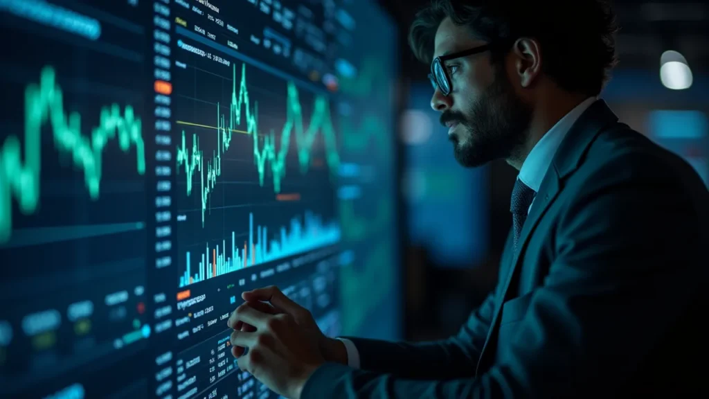 Business executive analyzing financial data to uncover value creation patterns