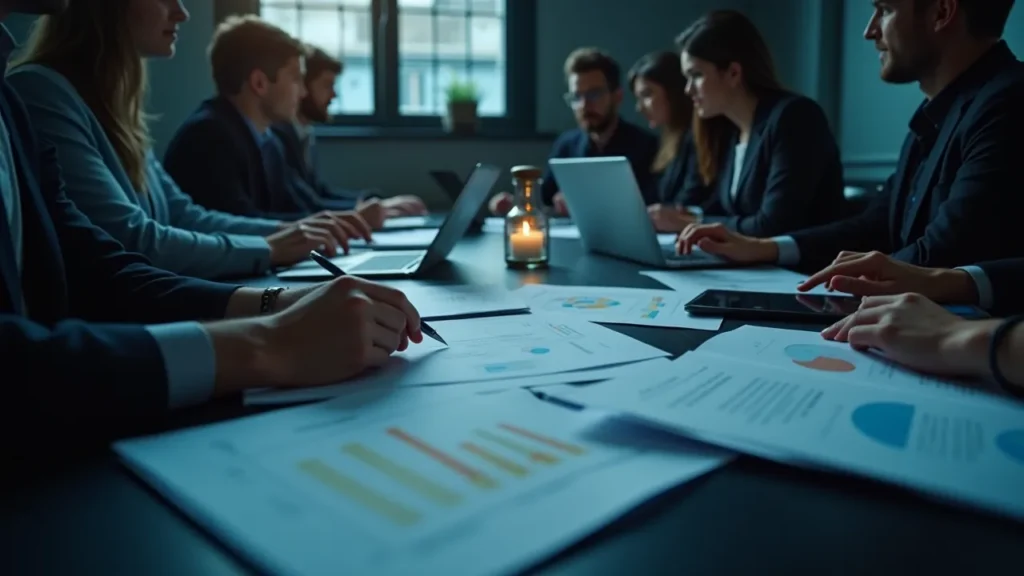 Business professionals in a meeting discussing customer portfolio optimization strategies.