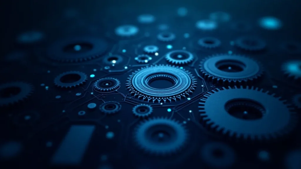 todd__how-do-you-create-a-culture-of-continuous-transformation-beyond-the-first-initiative Interconnected gears and circuit boards forming a circular pattern, representing continuous transformation and organizational systems